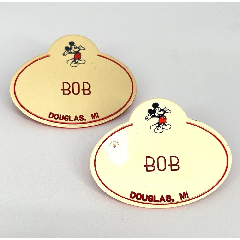 Vintage Walt Disney World Cast Member Name Tag "BOB" with Mickey Mouse Lot of 2